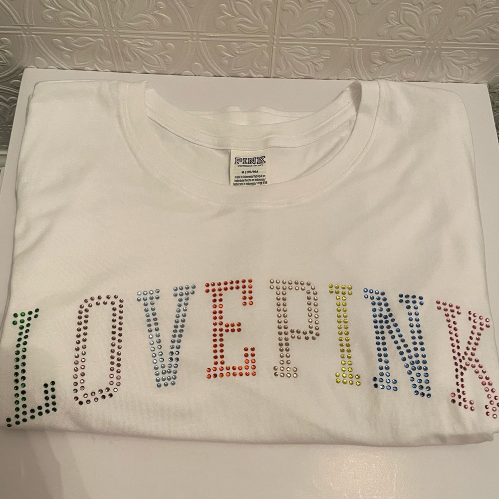 NWOT Pink “Love Pink” Rhinestone T-Shirt
